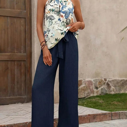 Printed Tank Top and Wide Leg Pants Set - MimiStylez