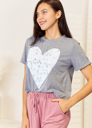 Simply Love Heart Graphic Cuffed Short Sleeve T-Shirt - MimiStylez