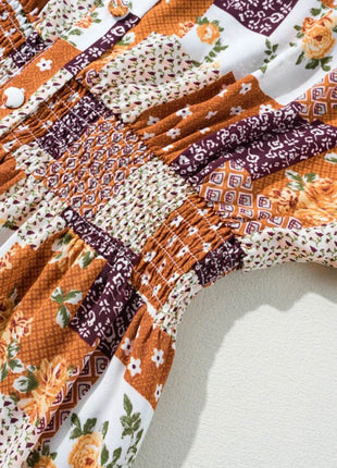 Printed Collared Neck Three-Quarter Sleeve Mini Shirt Dress - MimiStylez