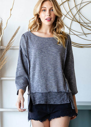 Reborn J Boat Neck Exposed Seam Slit Top - MimiStylez