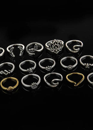 Alloy Multi Shapes 15-Piece Ring Set - MimiStylez