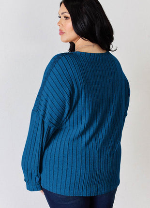 Basic Bae Full Size Ribbed Half Button Long Sleeve T-Shirt - MimiStylez