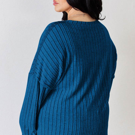 Basic Bae Full Size Ribbed Half Button Long Sleeve T-Shirt - MimiStylez