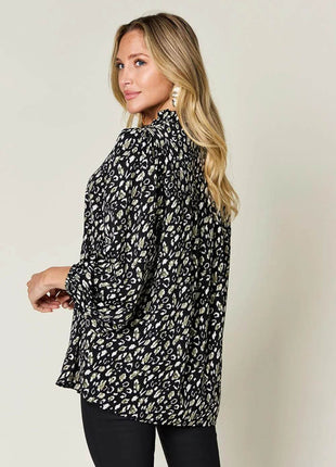Double Take Full Size Leopard Long Sleeve Blouse - MimiStylez