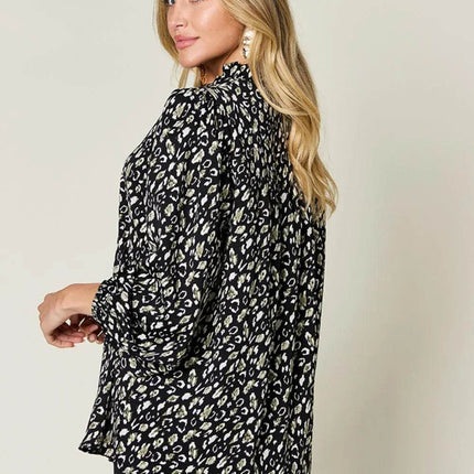 Double Take Full Size Leopard Long Sleeve Blouse - MimiStylez