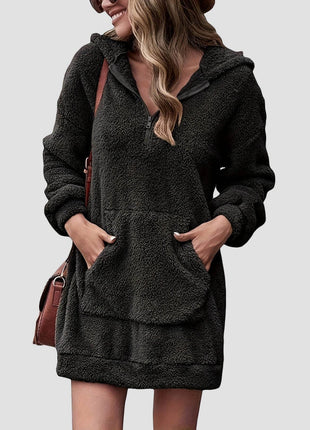 Half Zip Dropped Shoulder Oversized Hoodie - MimiStylez