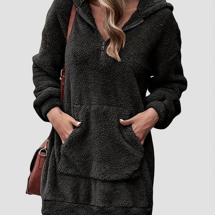 Half Zip Dropped Shoulder Oversized Hoodie - MimiStylez
