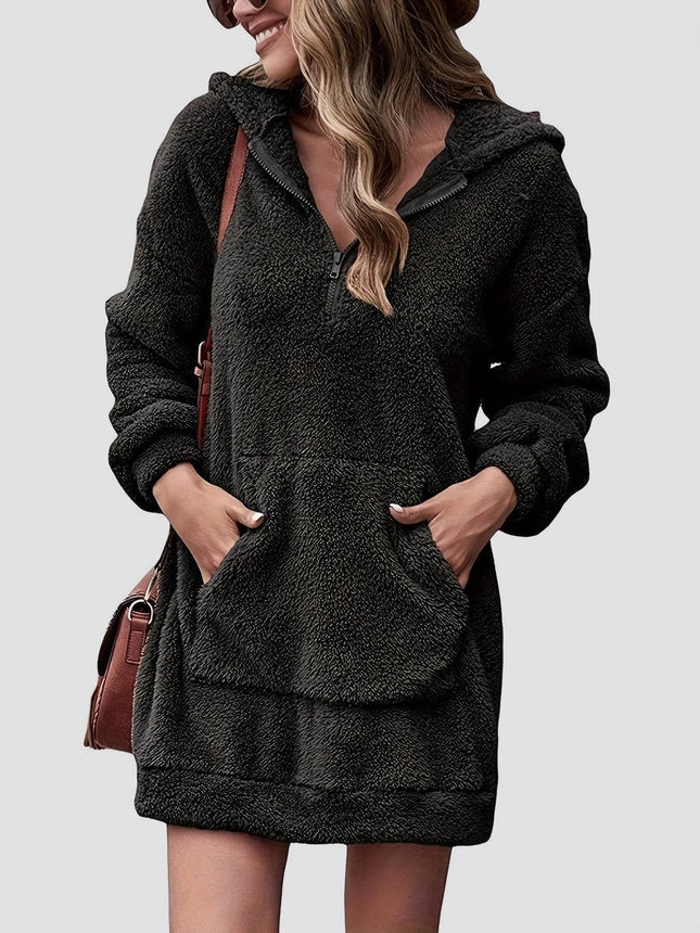 Half Zip Dropped Shoulder Oversized Hoodie - MimiStylez