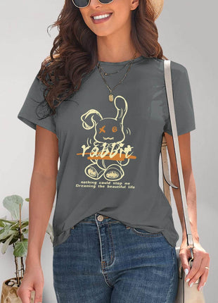 Rabbit Graphic Round Neck Short Sleeve T-Shirt - MimiStylez