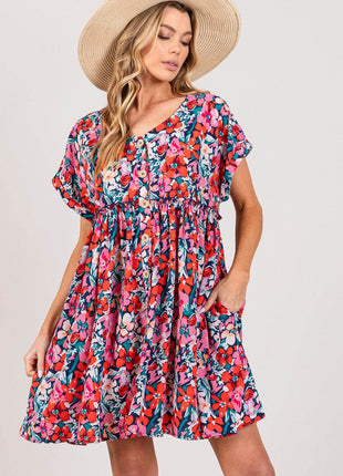 SAGE + FIG Floral Button Down Short Sleeve Mini Dress - MimiStylez