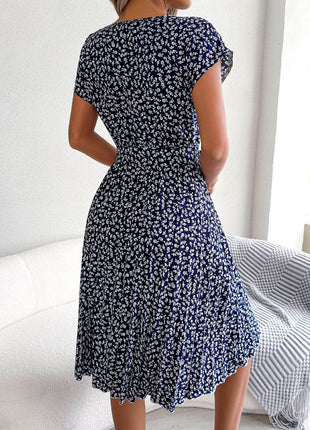 Ditsy Floral Pleated Belted Dress - MimiStylez