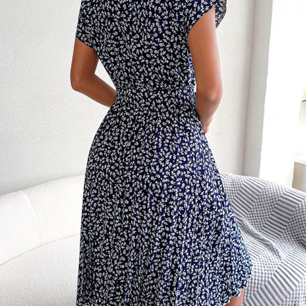 Ditsy Floral Pleated Belted Dress - MimiStylez