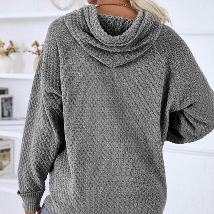Texture Drawstring Long Sleeve Hooded Sweater - MimiStylez