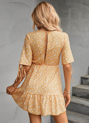 Ditsy Floral V-Neck Half Sleeve Mini Dress - MimiStylez