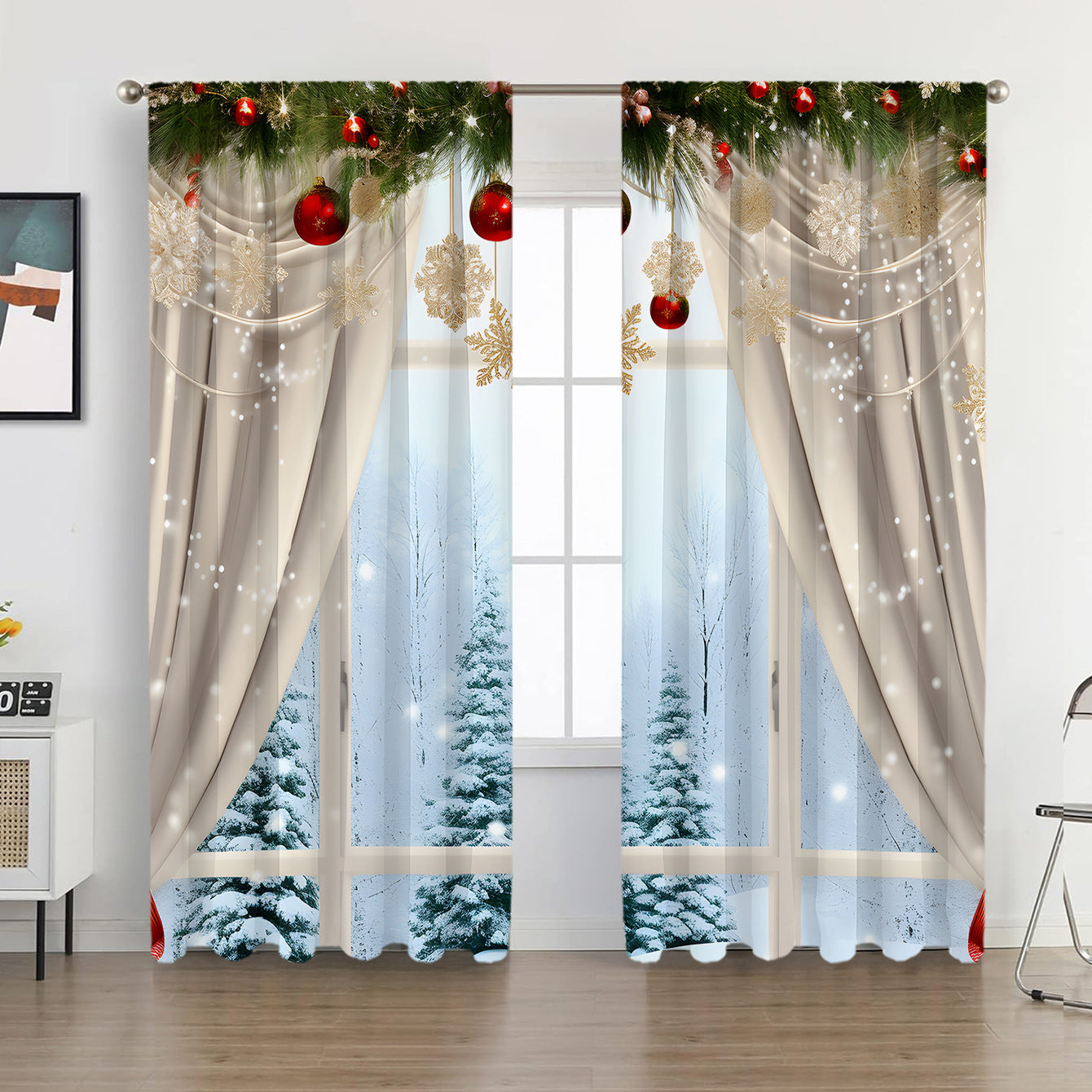 2PCs European Curtain Christmas Series