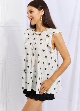 Heimish Shine Bright Full Size Butterfly Sleeve Star Print Top - MimiStylez