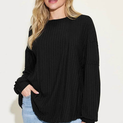 Basic Bae Full Size Ribbed Round Neck Long Sleeve T-Shirt - MimiStylez