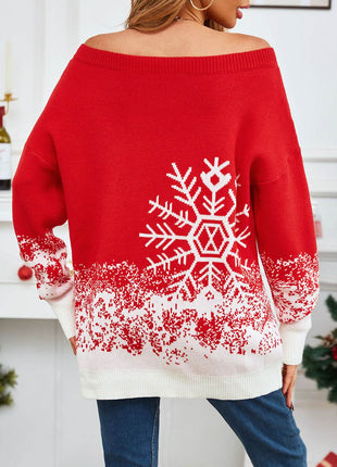 Off-Shoulder Long Sleeve Sweater - MimiStylez