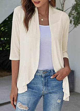 Open Front Three-Quarter Sleeve Cardigan - MimiStylez