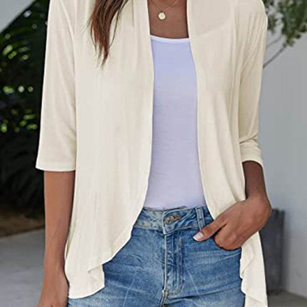 Open Front Three-Quarter Sleeve Cardigan - MimiStylez