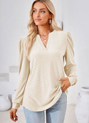 V-Neck Puff Sleeve Blouse - MimiStylez