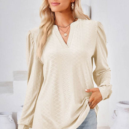 V-Neck Puff Sleeve Blouse - MimiStylez