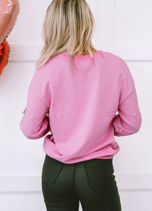 Pearl Round Neck Dropped Shoulder Sweatshirt - MimiStylez