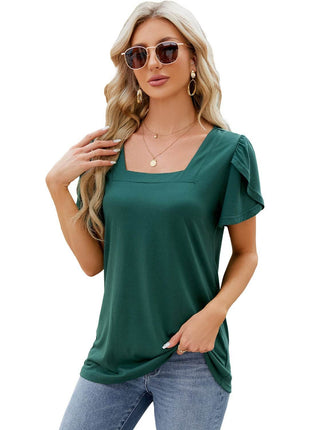 Square Neck Short-sleeved T-shirt With Petal Sleeve Design Bohemian Loose T-shirt - MimiStylez