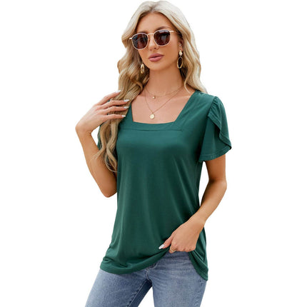 Square Neck Short-sleeved T-shirt With Petal Sleeve Design Bohemian Loose T-shirt - MimiStylez