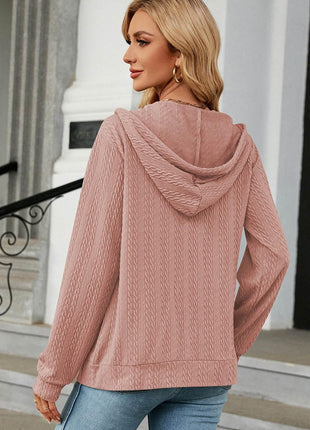 Drawstring Zip Up Long Sleeve Hoodie - MimiStylez