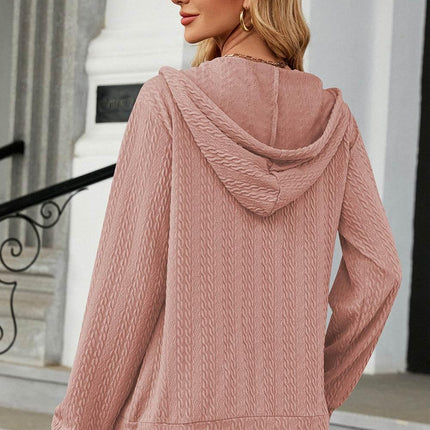 Drawstring Zip Up Long Sleeve Hoodie - MimiStylez
