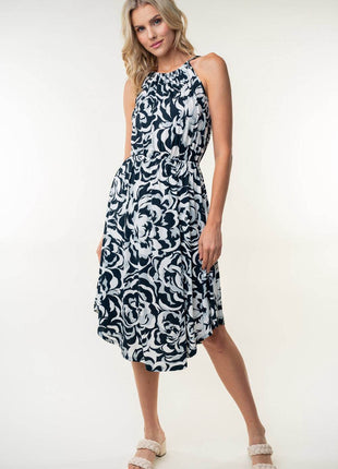 White Birch Tied Ruched Floral Sleeveless Knee Length Dress - MimiStylez