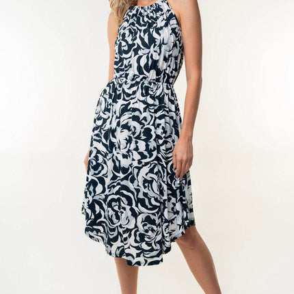 White Birch Tied Ruched Floral Sleeveless Knee Length Dress - MimiStylez