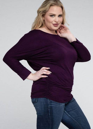 Plus Luxe Rayon Boat Neck 3/4 Sleeve Top - MimiStylez
