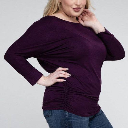 Plus Luxe Rayon Boat Neck 3/4 Sleeve Top - MimiStylez
