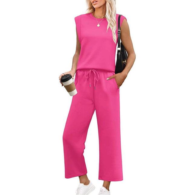 Loose Sleeveless Suit Round Neck Vest Top Two-piece Pants - MimiStylez