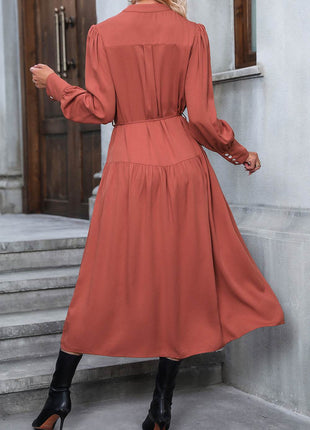 Button Down Notched Neck Dress - MimiStylez
