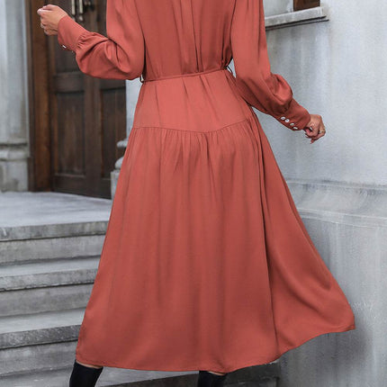 Button Down Notched Neck Dress - MimiStylez