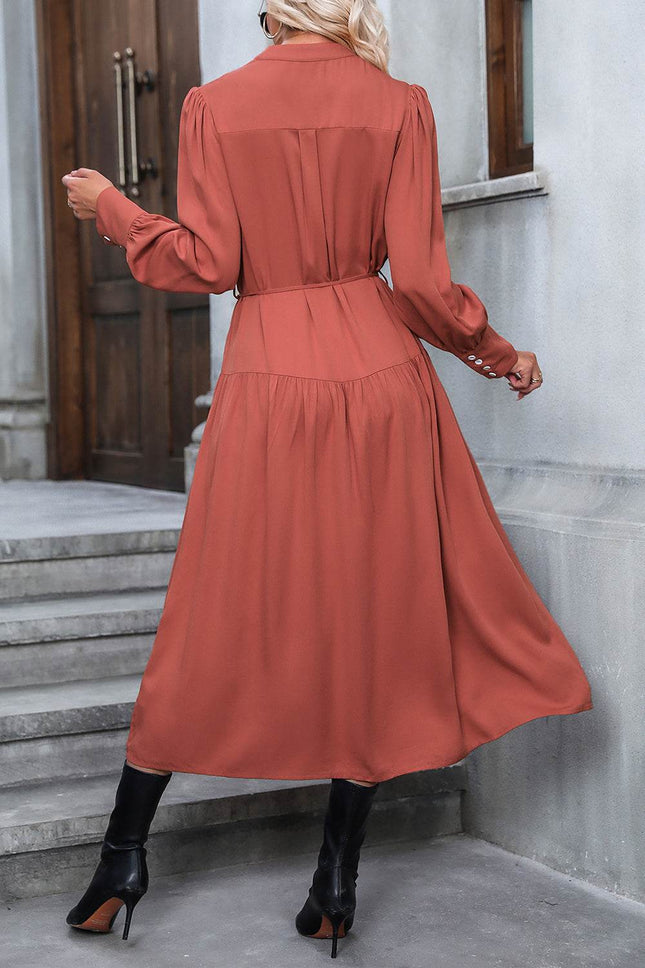 Button Down Notched Neck Dress - MimiStylez