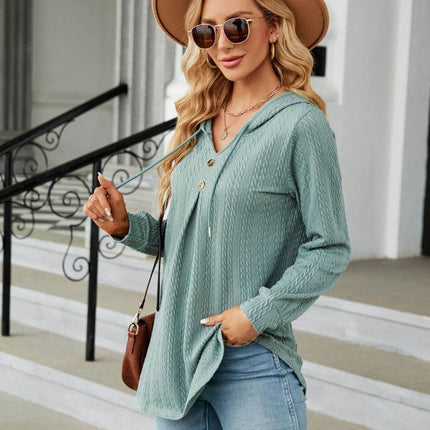 Long Sleeve Hooded Blouse - MimiStylez