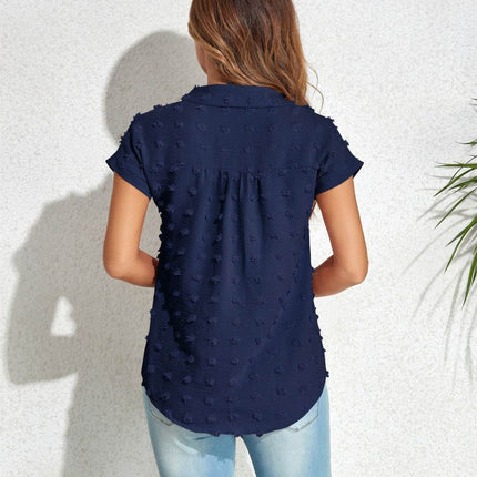 Swiss Dot Button Up Cap Sleeve Shirt - MimiStylez