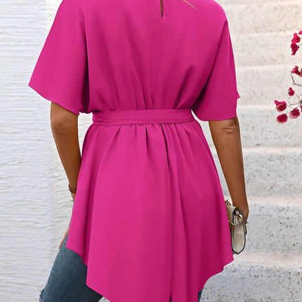 Tied Round Neck Half Sleeve Blouse - MimiStylez
