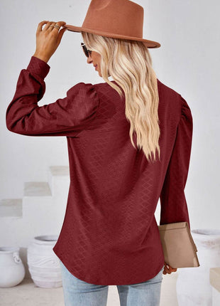 V-Neck Puff Sleeve Blouse - MimiStylez