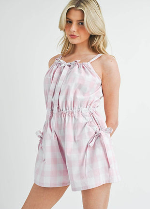 MABLE Plaid Sleeveless Button Down Romper - MimiStylez