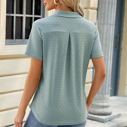 Pocketed Johnny Collar Short Sleeve Blouse - MimiStylez