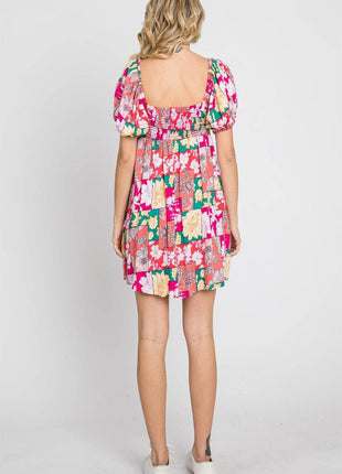 GeeGee Floral Ruff Sleeve Mini Dress - MimiStylez