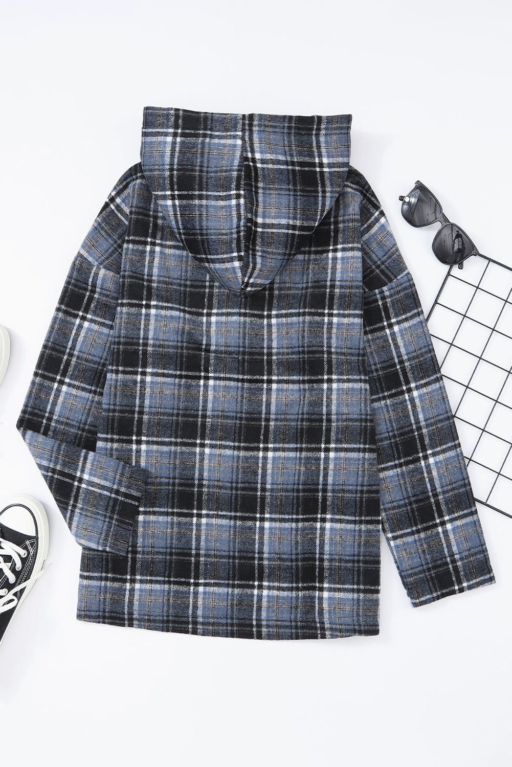 Plaid Long Sleeve Buttoned Hoodie