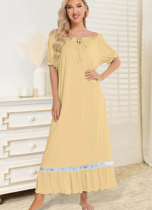 Lace Detail Short Sleeve Lounge Dress - MimiStylez