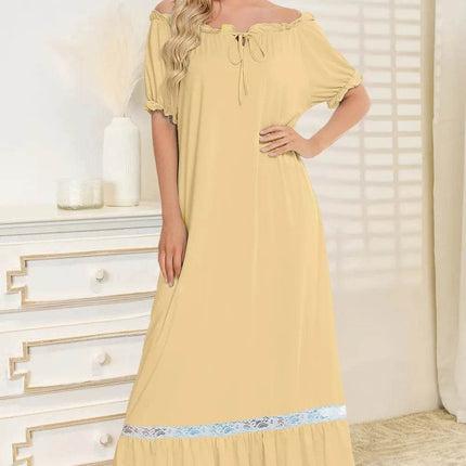 Lace Detail Short Sleeve Lounge Dress - MimiStylez