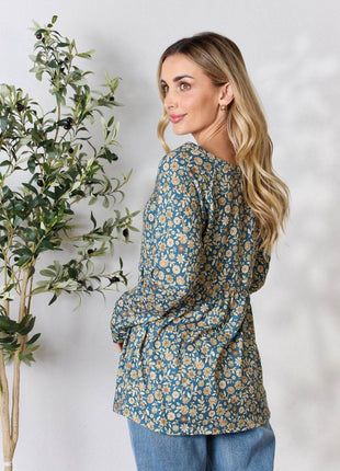 Heimish Full Size Floral Half Button Long Sleeve Blouse - MimiStylez